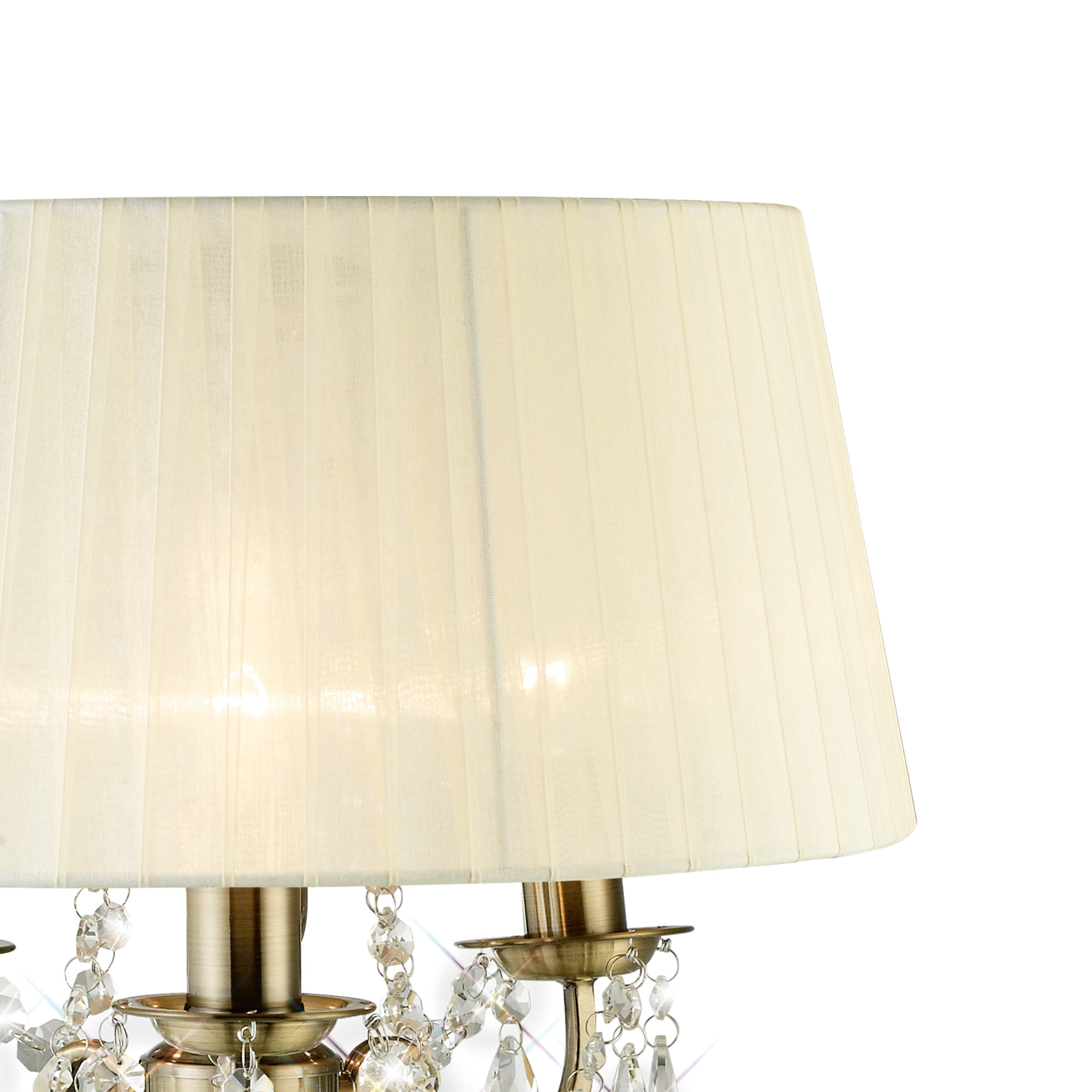 Olivia Antique Brass-Ivory Cream Crystal Table Lamps Diyas Shaded Table Lamps